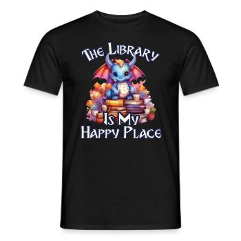 La bibliothèque est mon lieu de bonheur, dragons - T-shirt homme - noir - Devant - AI Model Male 178 light (178cm)