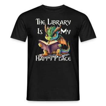La bibliothèque est mon lieu de bonheur, dragon - T-shirt homme - noir - Devant - AI Model Male 178 light (178cm)