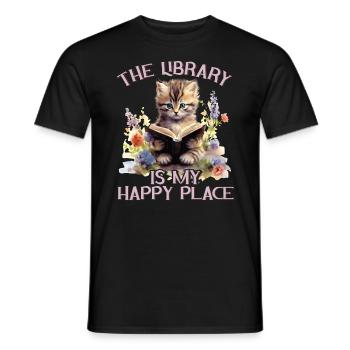 La bibliothèque est mon chat de l’endroit où je suis heureux - T-shirt homme - noir - Devant - AI Model Male 178 light (178cm)