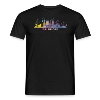 Baltimorean Watercolor Skyline Baltimore - Men's T-Shirt - black - Front - AI Model Male 178 light (178cm)