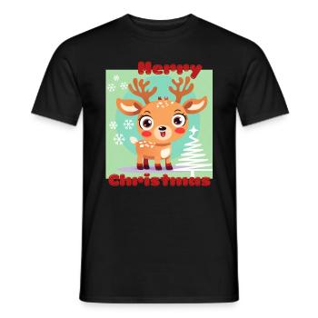 Joyeux Noël - cerf porte-bonheur mignon - Noël de neige - T-shirt homme - noir - Devant - AI Model Male 178 light (178cm)
