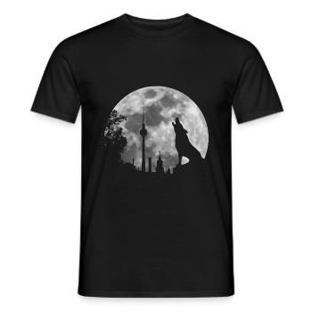heulender Wolf Vollmond Skyline Berlin Geschenk - Männer T-Shirt - Schwarz - Vorne - AI Model Male 178 light (178cm)