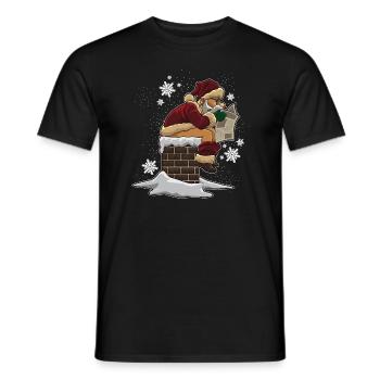 Le père Noël déchie dans la cheminée - T-shirt homme - noir - Devant - AI Model Male 178 light (178cm)