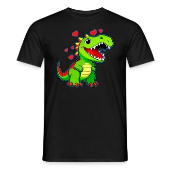 Mignon dinosaure de dessin animé avec des cœurs - T-shirt homme - noir - Devant - AI Model Male 178 light (178cm)