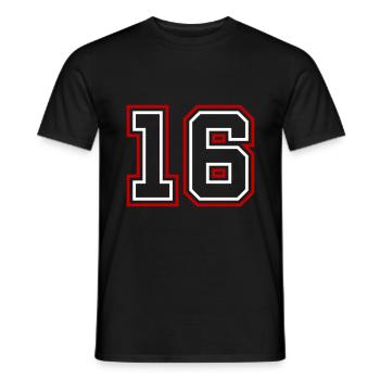 16 Zahl nummer - Männer T-Shirt - Schwarz - Vorne - AI Model Male 178 light (178cm)