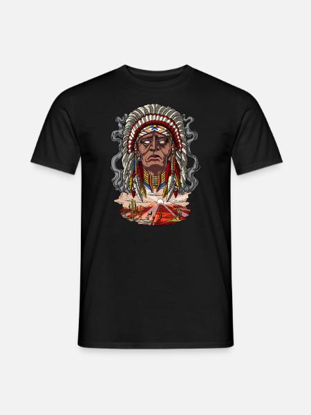 Indianischer Häuptling Kopfschmuck - Männer T-Shirt - Schwarz