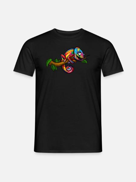 Regenbogen-Chamäleon-buntes Eidechsen-Reptil - Männer T-Shirt - Schwarz