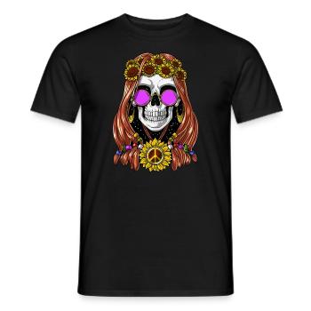 Sunflowers Hippie Skull - Men's T-Shirt - black - Front - AI Model Male 178 light (178cm)