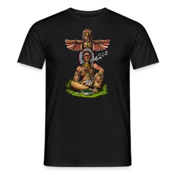 Chef amérindien fumer de l'herbe - T-shirt homme - noir - Devant - AI Model Male 178 light (178cm)