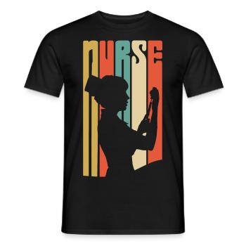 Rétro - Vintage - Infirmière - Seringue -70s - T-shirt homme - noir - Devant - AI Model Male 178 light (178cm)