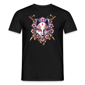 Kitsune Masque de renard japonais - T-shirt homme - noir - Devant - AI Model Male 178 light (178cm)