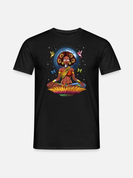 Afrykańska kobieta Hippie Joga - T-shirt męski - czarny