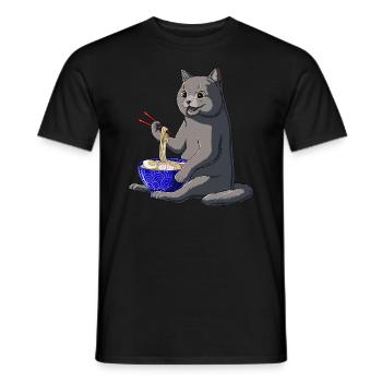 Japanische Ramen Nudeln Britisch Kurzhaar Katze - Männer T-Shirt - Schwarz - Vorne - AI Model Male 178 light (178cm)