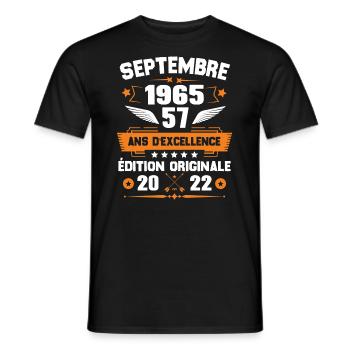 Septembre 1965 Idée cadeau d'anniversaire 57 ans - T-shirt homme - noir - Devant - AI Model Male 178 light (178cm)