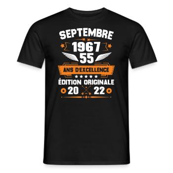 Septembre 1967 Idée cadeau d'anniversaire 55 ans - T-shirt homme - noir - Devant - AI Model Male 178 light (178cm)