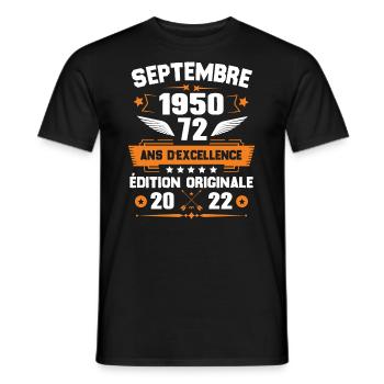 Septembre 1950 Idée cadeau d'anniversaire 72 ans - T-shirt homme - noir - Devant - AI Model Male 178 light (178cm)