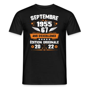 Septembre 1955 Idée cadeau d'anniversaire 67 ans - T-shirt homme - noir - Devant - AI Model Male 178 light (178cm)