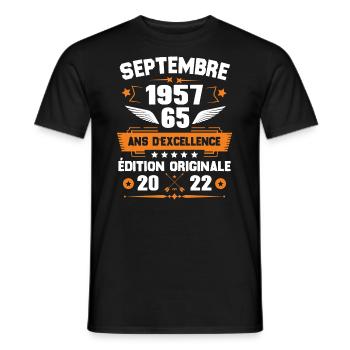 Septembre 1957 Idée cadeau d'anniversaire 65 ans - T-shirt homme - noir - Devant - AI Model Male 178 light (178cm)