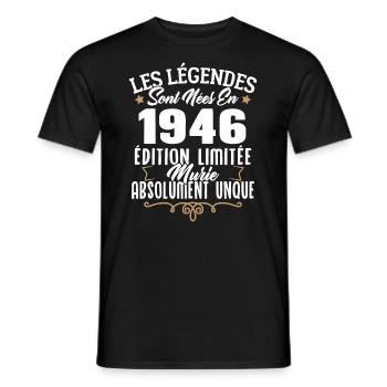 Les légendes sont nées en 1946 édition limitée - T-shirt homme - noir - Devant - AI Model Male 178 light (178cm)