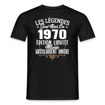 Les légendes sont nées en 1970 édition limitée - T-shirt homme - noir - Devant - AI Model Male 178 light (178cm)