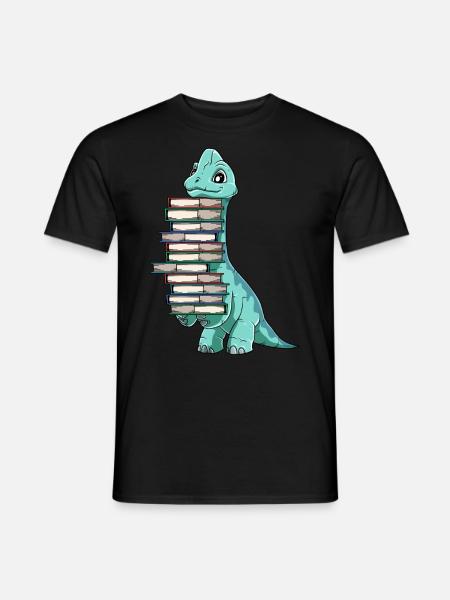 Dinosaurier Bücher Dino Lesen Langhals - Männer T-Shirt - Schwarz