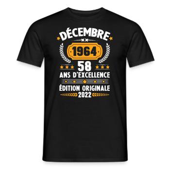 Cadeau D'anniversaire Rétro 58 Ans Décembre 1964 - T-shirt homme - noir - Devant - AI Model Male 178 light (178cm)