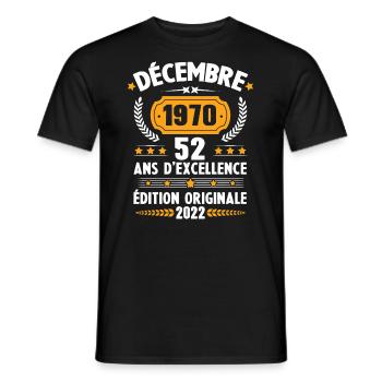 Cadeau D'anniversaire Rétro 52 Ans Décembre 1970 - T-shirt homme - noir - Devant - AI Model Male 178 light (178cm)
