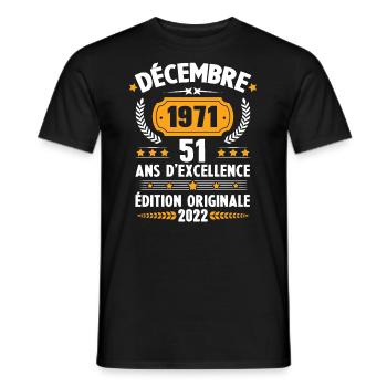 Cadeau D'anniversaire Rétro 51 Ans Décembre 1971 - T-shirt homme - noir - Devant - AI Model Male 178 light (178cm)