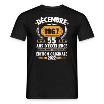 Cadeau D'anniversaire Rétro 55 Ans Décembre 1967 - T-shirt homme - noir - Devant - AI Model Male 178 light (178cm)