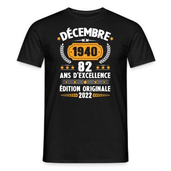 Cadeau D'anniversaire Rétro 82 Ans Décembre 1940 - T-shirt homme - noir - Devant - AI Model Male 178 light (178cm)