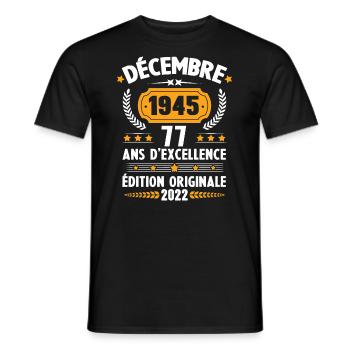 Cadeau D'anniversaire Rétro 77 Ans Décembre 1945 - T-shirt homme - noir - Devant - AI Model Male 178 light (178cm)