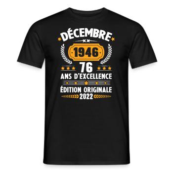 Cadeau D'anniversaire Rétro 76 Ans Décembre 1946 - T-shirt homme - noir - Devant - AI Model Male 178 light (178cm)