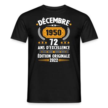 Cadeau D'anniversaire Rétro 72 Ans Décembre 1950 - T-shirt homme - noir - Devant - AI Model Male 178 light (178cm)