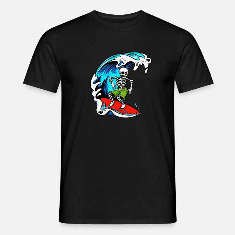 Seleton Surfer Surfen - Männer T-Shirt - Schwarz