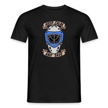 Joueur de hockey garder son calme et sauver un gardien de but de hockey sur glace - T-shirt homme - noir - Devant - AI Model Male 178 light (178cm)