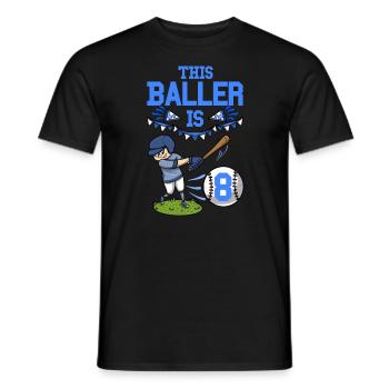 Baseball Player This Baller Is 8 Birthday Baseball - Men's T-Shirt - black - Front - AI Model Male 178 light (178cm)