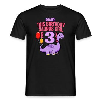 This Birthday Saurus Girl Is 3 Dinosaur - Men's T-Shirt - black - Front - AI Model Male 178 light (178cm)
