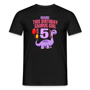 This Birthday Saurus Girl Is 5 Dinosaur - Men's T-Shirt - black - Front - AI Model Male 178 light (178cm)
