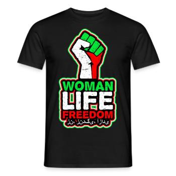 Woman Life Freedom | With fist and in Iran colors - Men's T-Shirt - black - Front - AI Model Male 178 light (178cm)