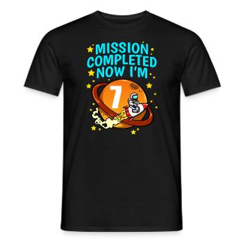Space Birthday 7 Astronaut Planets Rocket Ship - Men's T-Shirt - black - Front - AI Model Male 178 light (178cm)