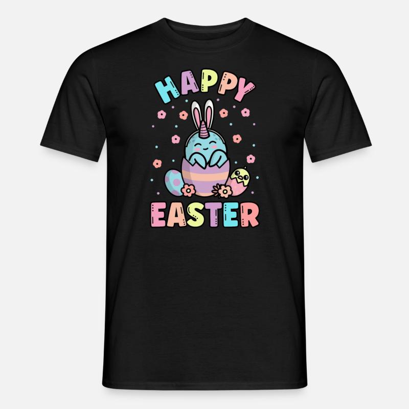 Happy Easter Narwhal With Rabbit Ears Spring - Men’s T-shirt - black
