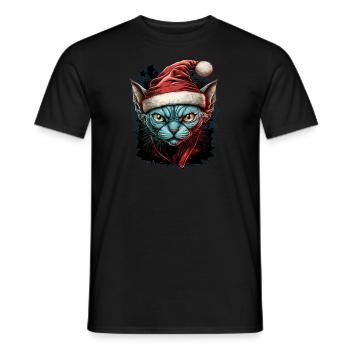 Siamkatze mit Weihnachtsmannmütze - Männer T-Shirt - Schwarz - Vorne - AI Model Male 178 light (178cm)