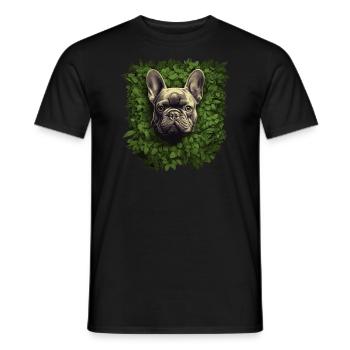 French bulldog looking out of the bushes - Men's T-Shirt - black - Front - AI Model Male 178 light (178cm)
