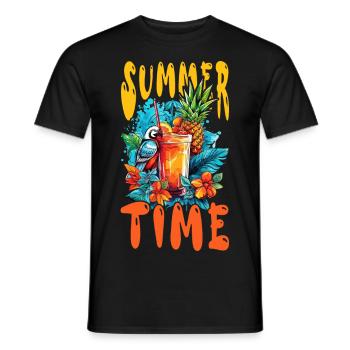 Summer Cocktail Pineapple Macaw Parrot Flower Holiday - Men's T-Shirt - black - Front - AI Model Male 178 light (178cm)