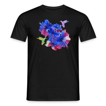 Hibiscus,Fleur,Lotus,Ffleur,Floral,Colibri,Oiseau - T-shirt homme - noir - Devant - AI Model Male 178 light (178cm)