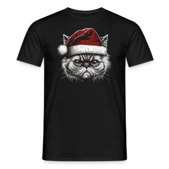 Persian cat with Santa Claus hat - Men's T-Shirt - black - Front - AI Model Male 178 light (178cm)