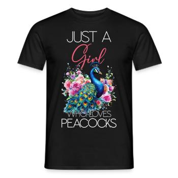 Pfau Blumen Pfauenfeder Exotisch Farbenfroh Bunt - Männer T-Shirt - Schwarz - Vorne - AI Model Male 178 light (178cm)