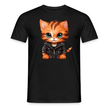 Baby Katze in Lederjacke - Männer T-Shirt - Schwarz - Vorne - AI Model Male 178 light (178cm)
