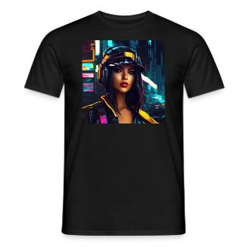 Cooles Graffiti Hip Hop Girl Street mit Kopfhörer - Männer T-Shirt - Schwarz - Vorne - AI Model Male 178 light (178cm)