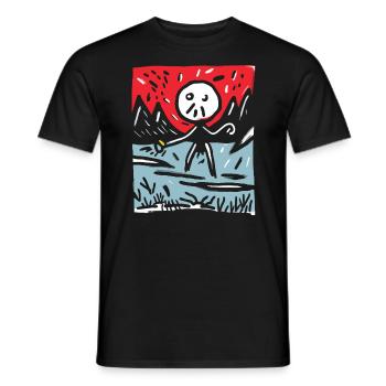 Le soleil rouge du Japon : montagnes et bonhommes allumettes - T-shirt homme - noir - Devant - AI Model Male 178 light (178cm)